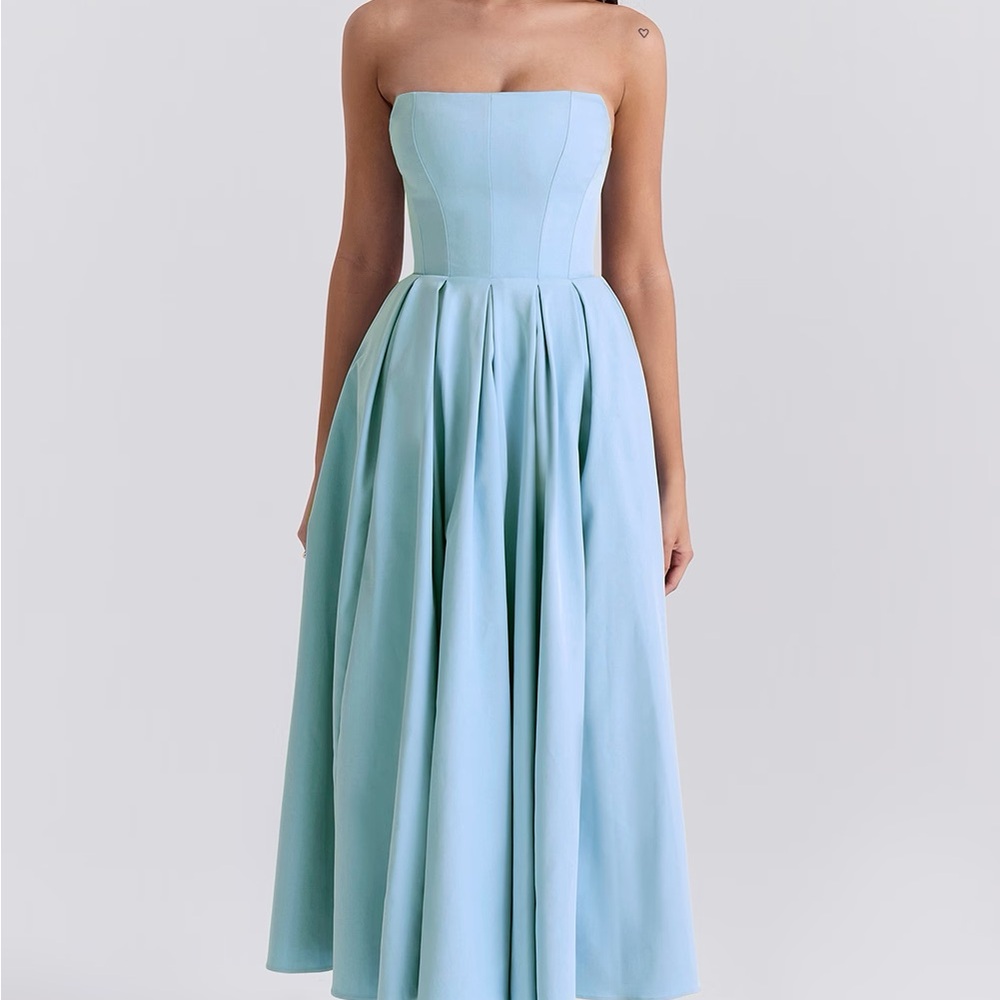 House of CB AUDREY Tuscan Blue Strapless Midi Sundress